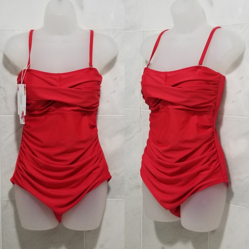 Smismivo Red Ruched One Piece Swimsuit Large